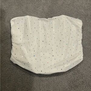 Woman’s White Rhinestone Cropped Corset